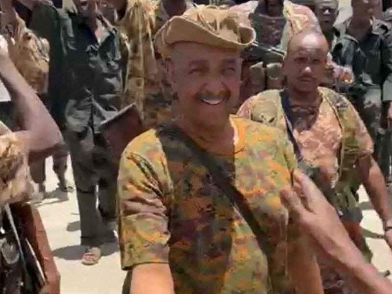 Sudan's military leader General Abdel Fattah al-Burhan meets soldiers at the Army headquarters in Khartoum. Sudanese Armed Forces