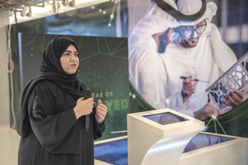 July 25,2018:  Mahool Al Hammd from Khalifa University explains about onboard procedures about Mysat-1 at Yahsat Space Laboratory, Masdar Institiute of Science and Technology during the launching ceremony, Abu Dhabi,UAE,Vidhyaa for The National