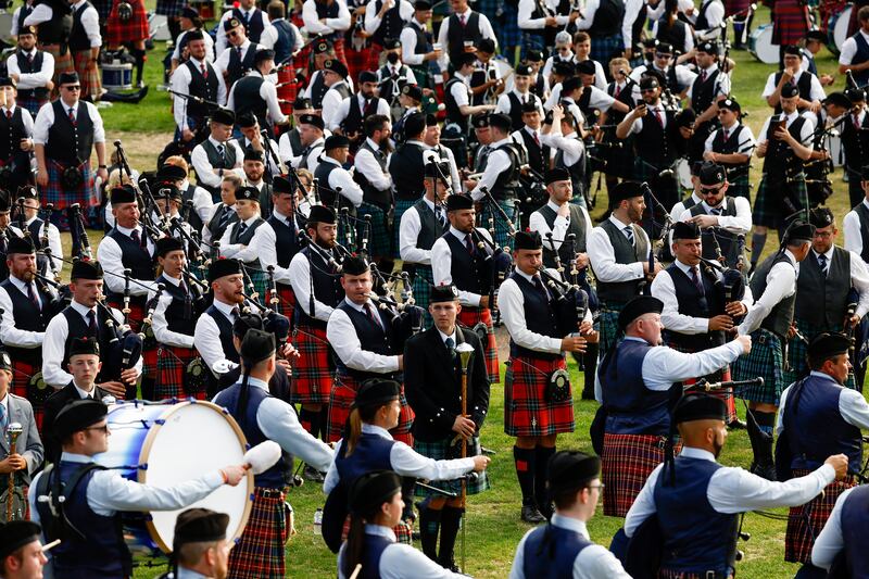 Massed Pipe bands gather for the World Pipe Band Championships in Glasgow. Getty Images