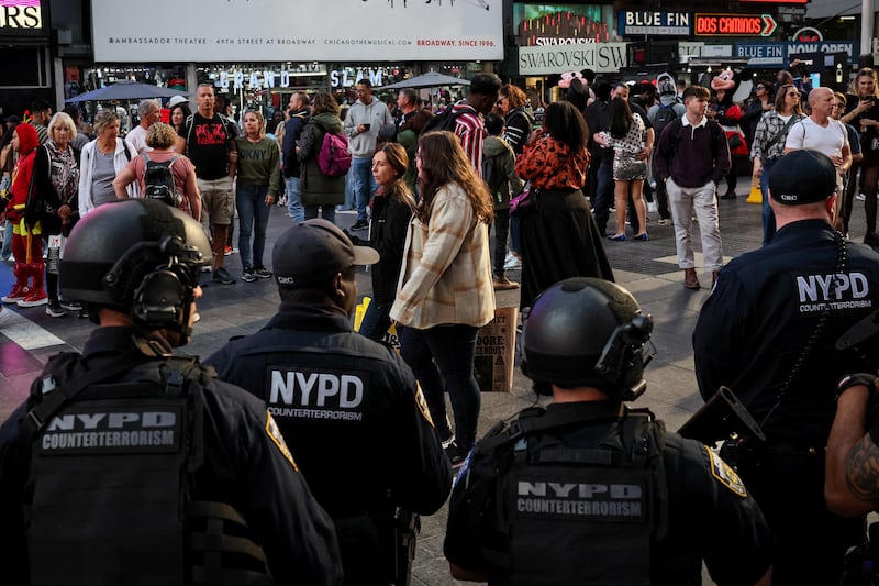 Officers in the New York City Police Department counter-terrorism unit patrol Times Square. Reuters