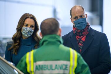 The Duke and Duchess of Cambridge meet with Scottish paramedics on their royal tour of the UK. AFP
