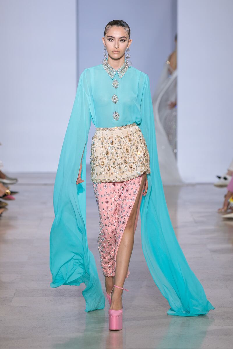 The model walks for Lebanese designer Georges Hobeika. Getty 