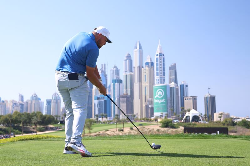 England's Dan Bradbury tees-off on the eighth hole on his way to a third-round 68 that left him three shots off the lead. Getty