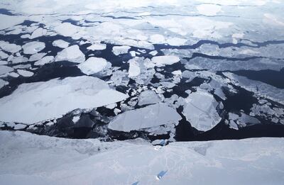 GREENLAND - MARCH 30:  Sea ice is seen from NASA's Operation IceBridge research aircraft off the northwest coast on March 30, 2017 above Greenland. NASA's Operation IceBridge has been studying how polar ice has evolved over the past nine years and is currently flying a set of eight-hour research flights over ice sheets and the Arctic Ocean to monitor Arctic ice loss aboard a retrofitted 1966 Lockheed P-3 aircraft. According to NASA scientists and the National Snow and Ice Data Center (NSIDC), sea ice in the Arctic appears to have reached its lowest maximum wintertime extent ever recorded on March 7.Scientists have said the Arctic has been one of the regions hardest hit by climate change.  (Photo by Mario Tama/Getty Images)