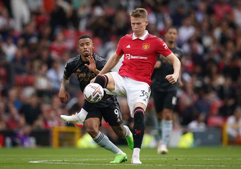 Scott McTominay 8: Keeping his place in side after solid recent performances. Tackled Jesus strongly to a roar after six minutes. Yellow card after 70 after he wrestled same player to ground. Connected with a Martinelli bound cross on 90 – to congratulations from De Gea. AP