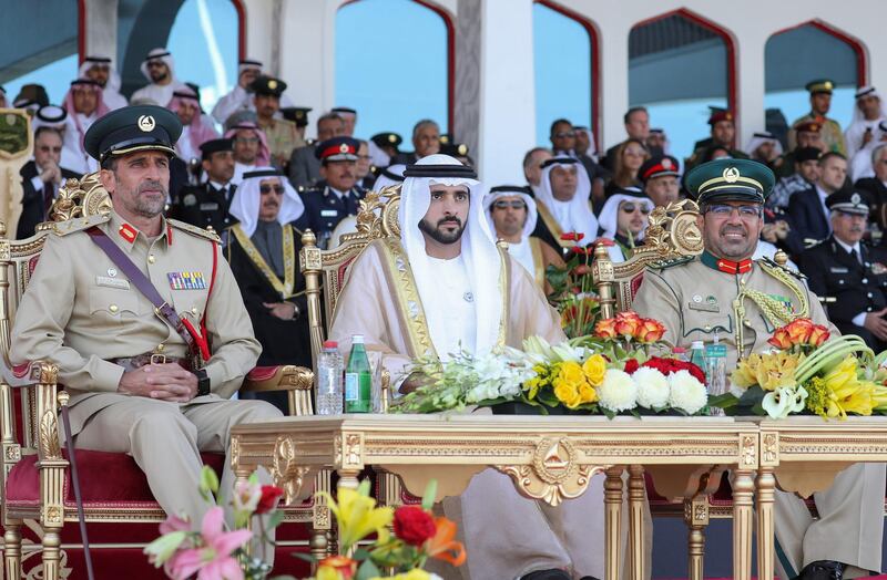 Sheikh Hamdan bin Mohammed, Crown Prince of Dubai, attends the graduation ceremony for the  25th batch of cadet officers at Dubai Police Academy. Wam