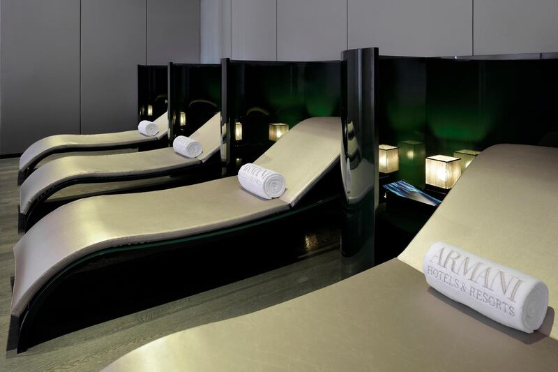 A handout photo of Armani Spa - Relaxation Lounge at Armani Hotel Dubai (Courtesy: Armani Hotel Dubai) NOTE: For Rebecca Duane's spa review, July 2015 *** Local Caption ***  Armani Spa - Relaxation Lounge4.JPG