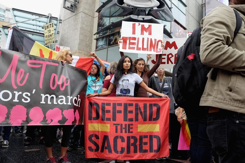 HOLLYWOOD, CA - NOVEMBER 12:  Activists participate in the Take Back The Workplace March and #MeToo Survivors March & Rally on November 12, 2017 in Hollywood, California.  (Photo by Sarah Morris/Getty Images)