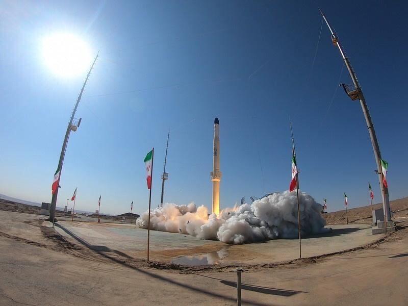 epa08980144 A handout photo made available by the Iranian defence ministry shows the Iran's newest satellite-carrier rocket called 'Zuljanah' launches at an unknown location in Iran, 01 February 2021. Media reported that Zuljanah satellite-carrying rocket, is able to reach a height of 500 km and is capable of carrying a 200-kilogram satellite.  EPA/IRANIAN DEFENCE MINISTRY / HANDOUT  HANDOUT EDITORIAL USE ONLY/NO SALES