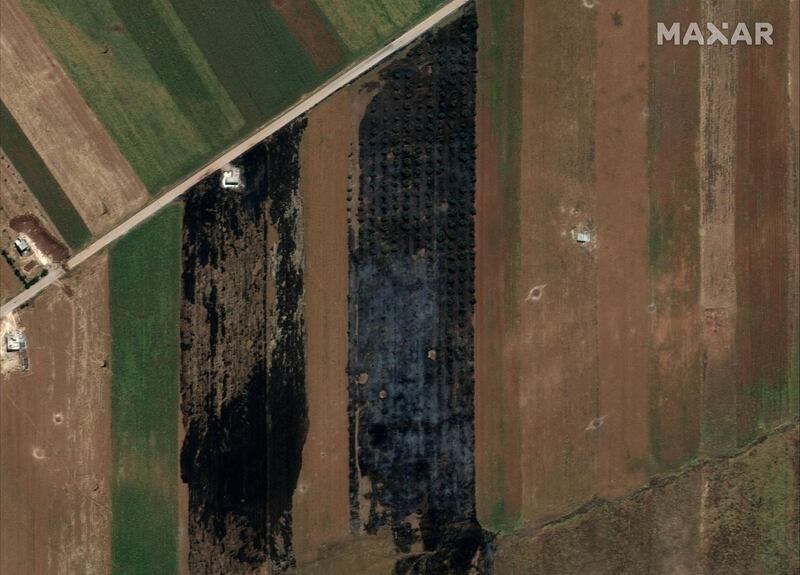A satellite overview image that shows burned fields, near Kafr Nabudah, Idlib Province, Syria May 26, 2019. All photos Satellite image ©2019 Maxar Technologies / Handout via Reuters