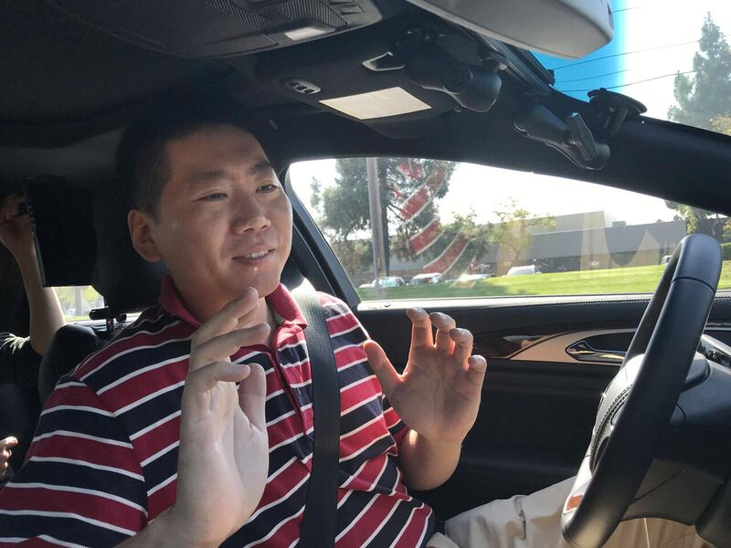 Nullmax CEO Lei Xu drives a Lincoln MKZ sedan equipped with his company's prototype self-driving hardware and software in Fremont, California, U.S. on October 9, 2017. Picture taken on October 9, 2017.   REUTERS/Jane Lanhee Lee