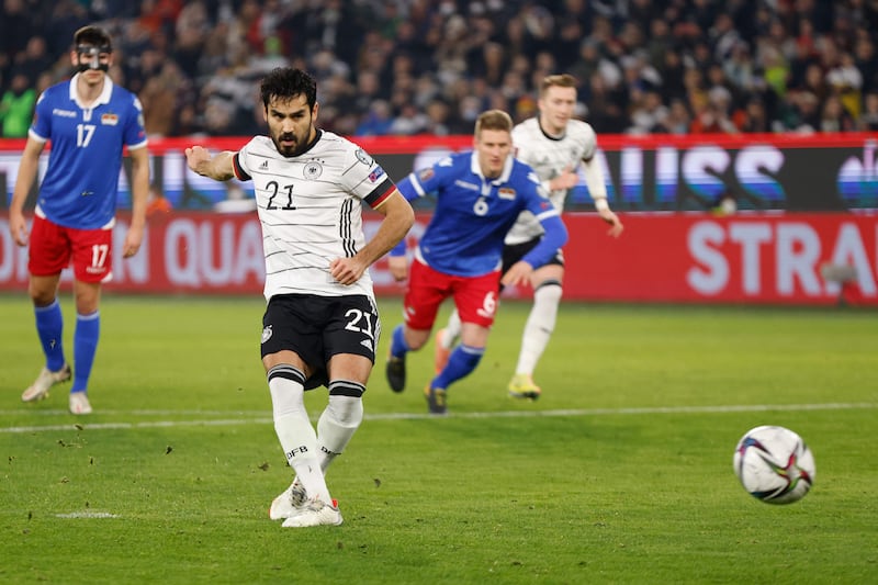 Germany midfielder Ilkay Gundogan scores the opening goal from the penalty spot. AFP