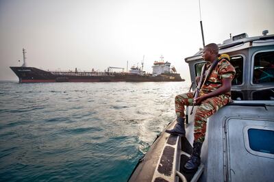 The Benin navy's anti-piracy team ( Force Navale) on on patrol in the Bight of Benin.Piracy off the small west African country of Benin has risen sharply and fears are that it is starting the emulate Somalia in its threat to shipping. (Photo by jason florio/Corbis via Getty Images)