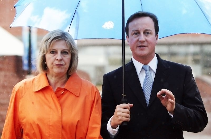 Conservative leader Mr Cameron and then shadow secretary of state for work and pensions Ms May attend the 2009 Conservative Party Conference in Manchester