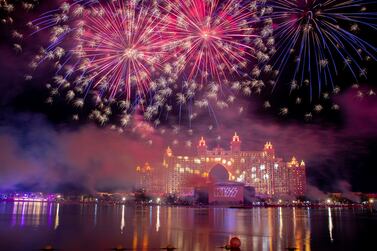 Fireworks display at Atlantis, The Palm breaks records with world's highest flame during New Year's Eve. Courtesy: Atlantis.