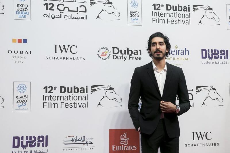 DUBAI, UNITED ARAB EMIRATES, 9 DEC 2015. Dev Patel attends the Opening Night Gala of ‘Room’ during day one of the 12th annual Dubai International Film Festival held at the Madinat Jumeirah, Photo: Reem Mohammed/ The National (Reporter: Jessica Hill / Section: NA) ID: 57313