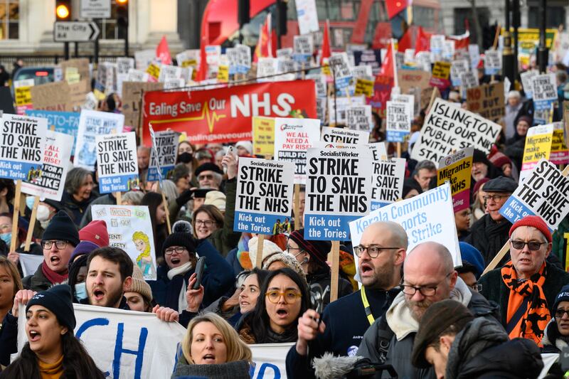 Nursing staff and supporters march from University College Hospital to Downing Street in London last month. Getty