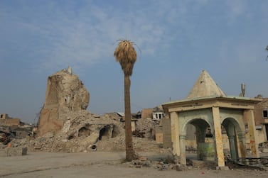 The destroyed Al Hadba minaret at the Grand Al Nuri Mosque in the Old City of Mosul. Reuters 