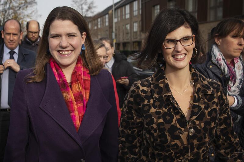 CAMBRIDGE, ENGLAND - NOVEMBER 20: Liberal Democrat leader Jo Swinson (L) and Layla Moran, the Liberal Democrat candidate for Oxford West and Abingdon, visit Trumpington Park Primary School on November 20, 2019 in Cambridge, England. Jo Swinson will launch the Liberal Democrats' manifesto later today. (Photo by Dan Kitwood/Getty Images)