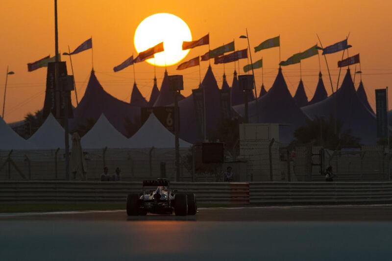 Mark Webber of Red Bull drives to pole postion during qualifying of the Formula One Etihad Airways Abu Dhabi Grand Prix. Christopher Pike / The National