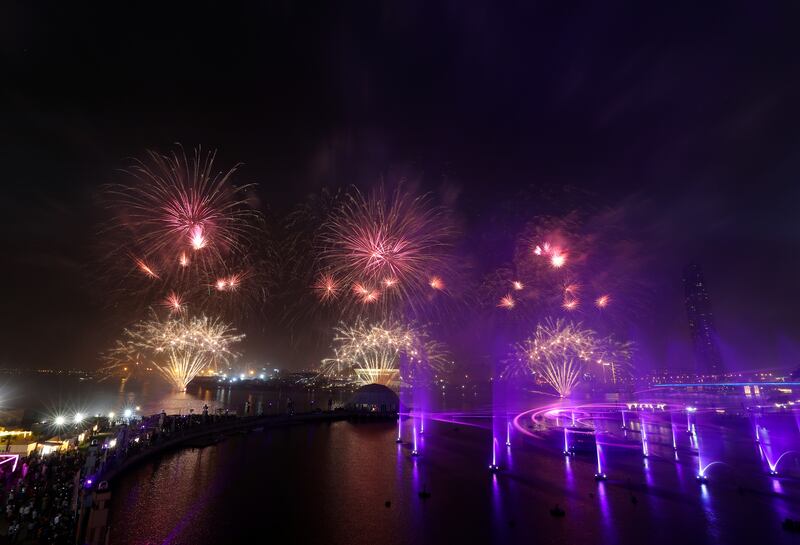 Fireworks light up the sky above Dubai Festival City Mall
