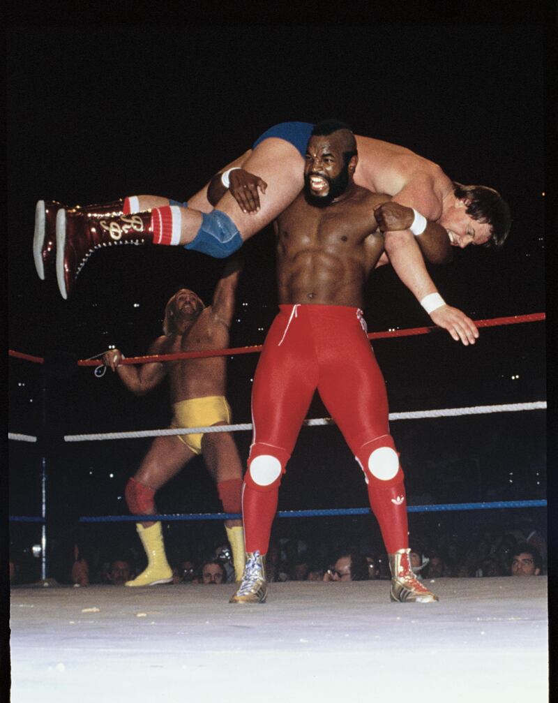Mr T at WrestleMania I  Madison Square Garden, New York on March 31, 1985. Starring in the first WrestleMania, Mr T teamed with Hulk Hogan to defeat 'Rowdy' Roddy Piper & Paul Orndorff. The next year, at WrestleMania II, at the Nassau Coliseum in New York on April 7, 1986, he squared up with Piper again in a boxing match, co-judged by legendary jazz singer, Cab Calloway.
