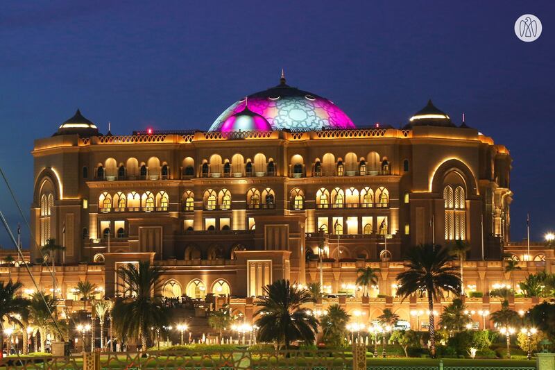 Emirates Palace hotel in Abu Dhabi is illuminated to mark Qatar National Day.