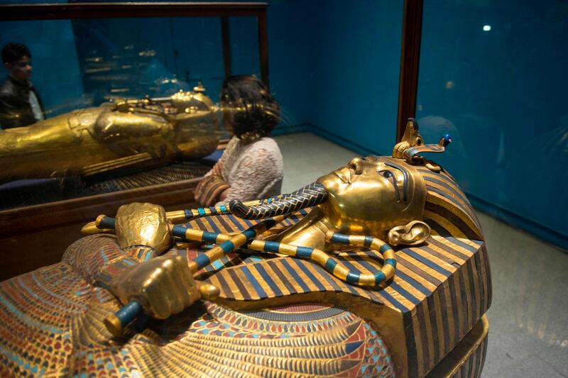 The golden sarcophagus of King Tutankhamun displayed in his burial chamber in the Valley of the Kings, close to Luxor, Egypt. AFP