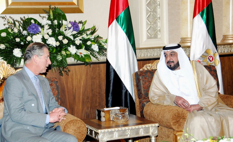 President Sheikh Khalifa and Prince Charles meet in Abu Dhabi in February 2007. Wam