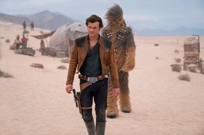 In this image released by Lucasfilm, Alden Ehrenreich and Joonas Suotamo appear in a scene from "Solo: A Star Wars Story," which will premiere at the Cannes Film festival in southern France. (Jonathan Olley/Lucasfilm via AP)