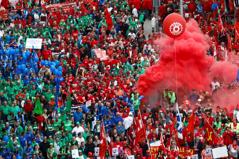 People take part in a demonstration in Brussels over the rising cost of living. Reuters