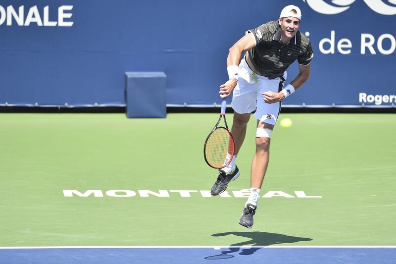 MONTREAL, QC - AUGUST 06: John Isner of the United States serves against Jordan Thompson of Australia during day 5 of the Rogers Cup at IGA Stadium on August 6, 2019 in Montreal, Quebec, Canada.   Minas Panagiotakis/Getty Images/AFP
== FOR NEWSPAPERS, INTERNET, TELCOS & TELEVISION USE ONLY ==
