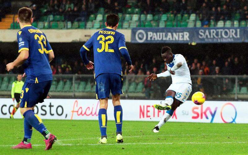 Brescia's Mario Balotelli scores against Verona. EPA
