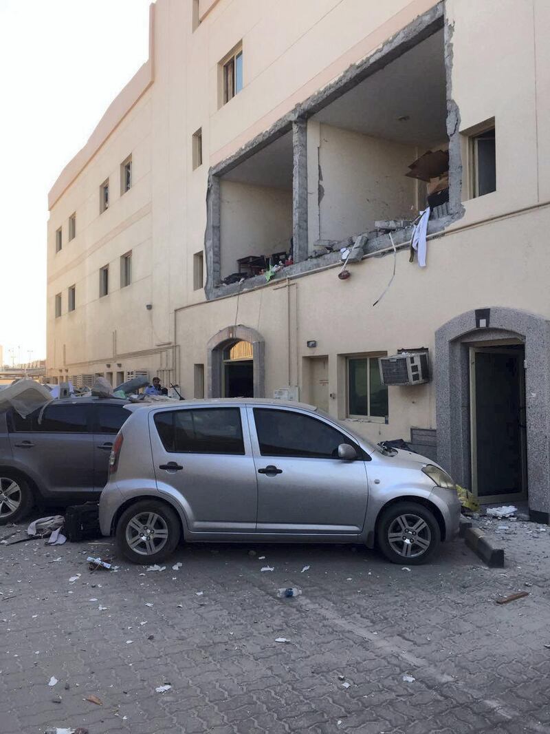 A 50-year-old man suffered moderate injuries after being blown out of his kitchen in a gas pipe explosion in a residential building in Sharjah. 
Courtesy Sharjah Civil Defence