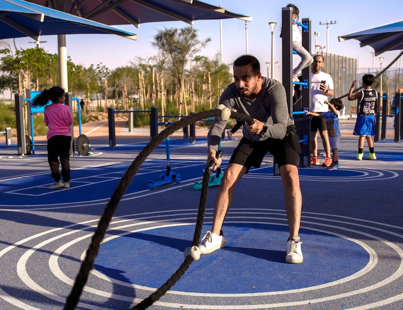 The battle ropes at the outdoor gym