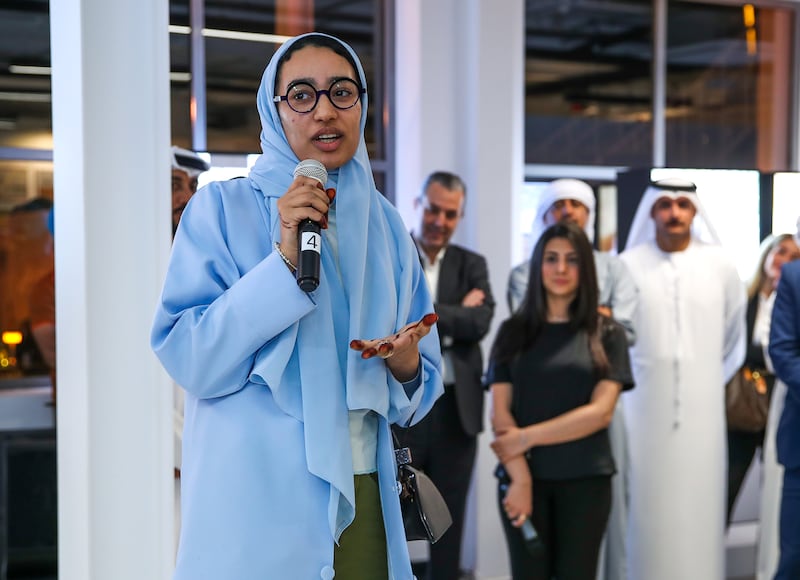 Emirati artist Fatema Al Fardan at the launch of the exhibition. Victor Besa / The National