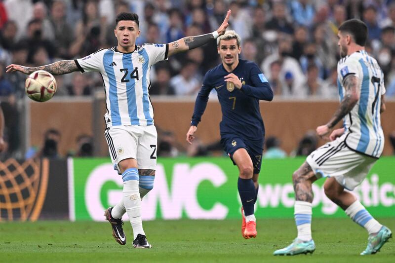 Argentina midfielder Enzo Fernandez during the World Cup final against France. AFP