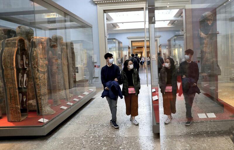 LONDON, ENGLAND - MARCH 17: A quieter than usual British Museum on March 17, 2020 in London, England. Boris Johnson held the first of his public daily briefing on the Coronavirus outbreak yesterday and told the public to avoid theatres, going to the pub and work from home where possible. The number of people infected with COVID-19 in the UK reached 1500 today with 36 deaths. (Photo by Chris Jackson/Getty Images)