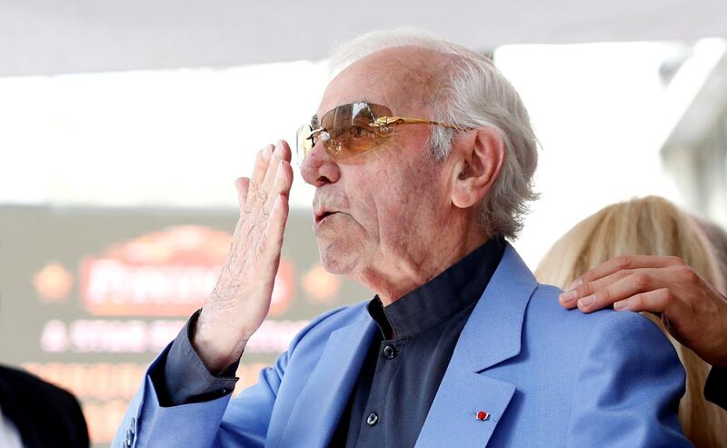 Charles Aznavour blows kisses at fans after unveiling his star on the Hollywood Walk of Fame in Los Angeles Reuters