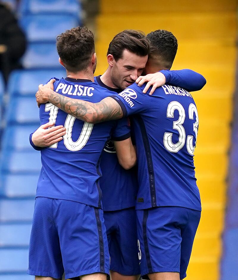 Chelsea's Ben Chilwell celebrates his side's first goal during the FA Cup quarter-final. PA