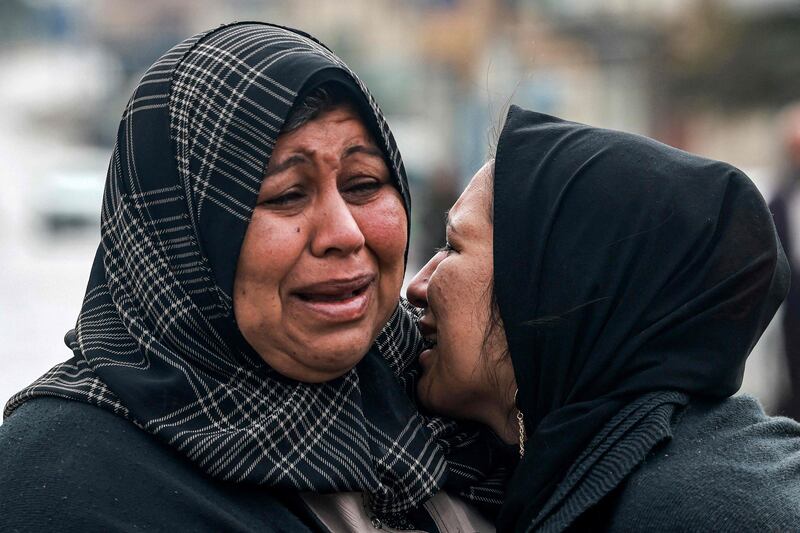 Two women mourn relatives who were killed during Israeli bombardment of Gaza during Ramadan. AFP