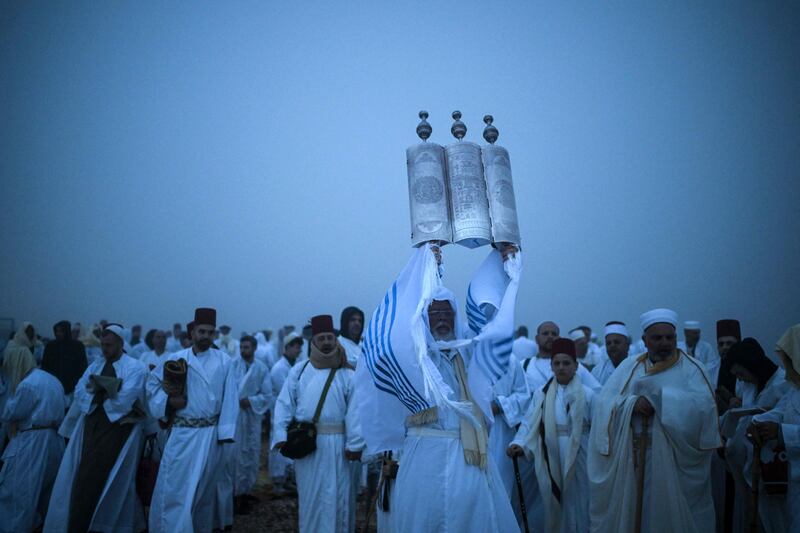 Samaritan worshippers during a Passover ceremony on Mount Gerizim, near the northern West Bank city of Nablus. AFP