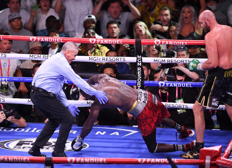 Tyson Fury KOs Deontay Wilder in the 11th round. AFP
