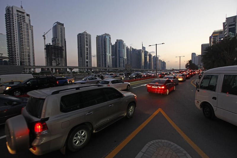 A traffic jam in Dubai Marina. Jeffrey E Biteng / The National
