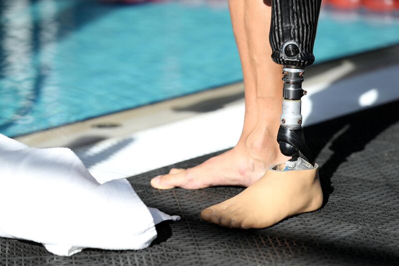 Dubai, United Arab Emirates - February 07, 2019: Para-triathlete Sebastian Jensen trains for the Abu Dhabi triathlon and hopes to make the paralympics in Tokyo. Thursday the 7th of February 2019 in Sports City, Dubai. Chris Whiteoak / The National