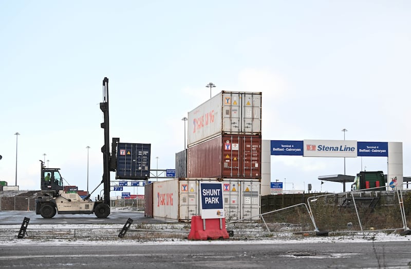 Containers stacked on the Belfast harbour estate. Getty