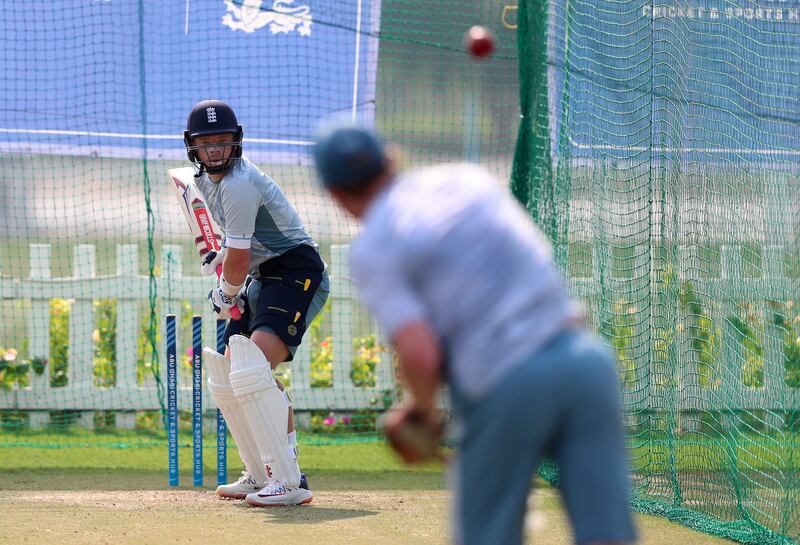 England's Ollie Pope bats at the nets in Abu Dhabi