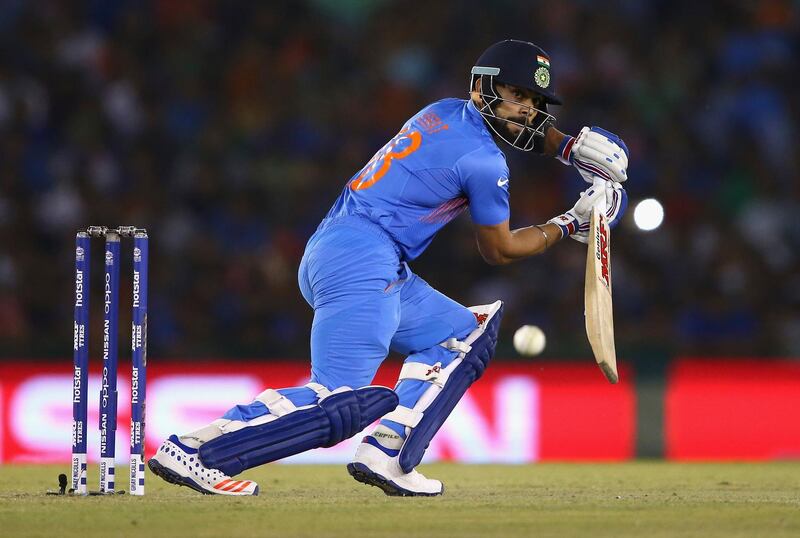 MOHALI, INDIA - MARCH 27:  Virat Kohli of India bats during the ICC WT20 India Group 2 match between India and Australia at I.S. Bindra Stadium on March 27, 2016 in Mohali, India.  (Photo by Ryan Pierse/Getty Images)