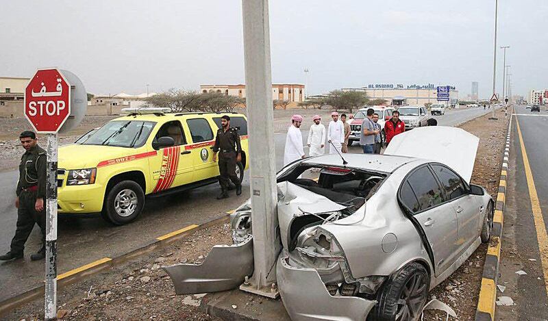 Ras Al Khaimah Police secured the roads and beaches and 67 simple traffic accident due to rain ( Courtesy RAK Police )