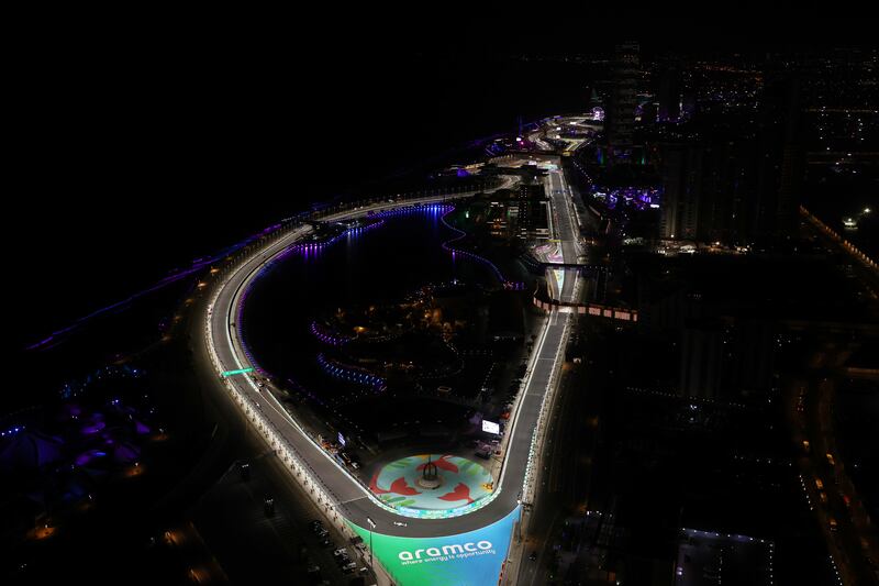 The Jeddah street circuit during the Saudi Arabian Grand Prix practice on Friday, March 25, 2022. Getty